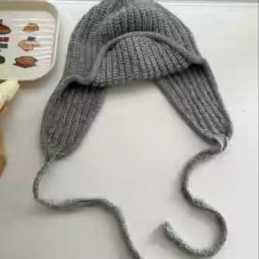 Knit bonbon new with tags, gray ear flap beanie